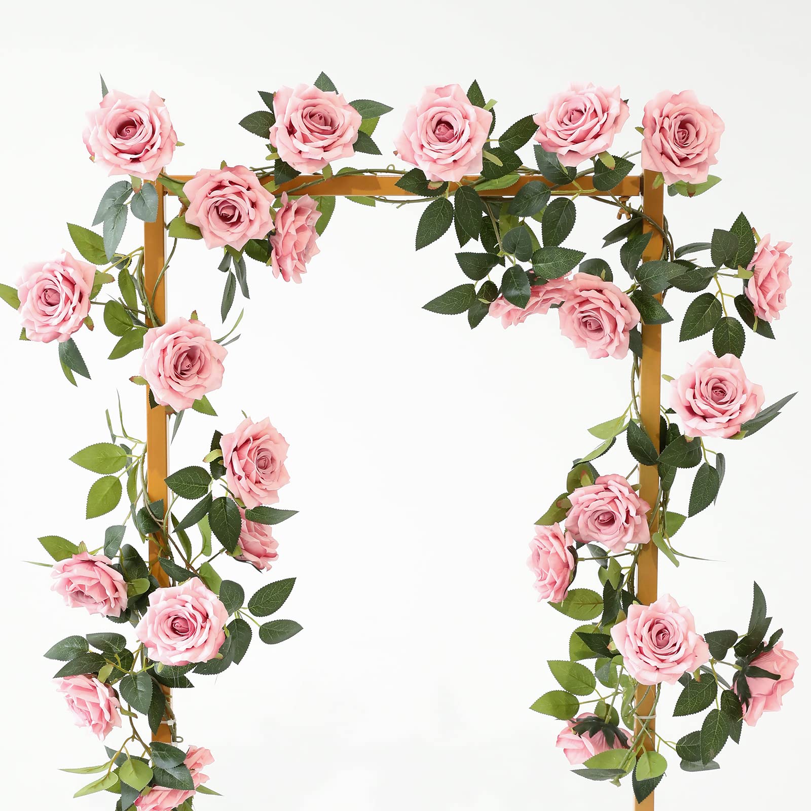 Photo 1 of dallisten 2 Strands 73'' Artificial Silk Rose Flower Vines Garland, Fake Pink Roses Floral Green Leaves Hanging Plant for Wedding Arrangement Decoration, Wall, Party, Bedroom, Home Decor (Pink)