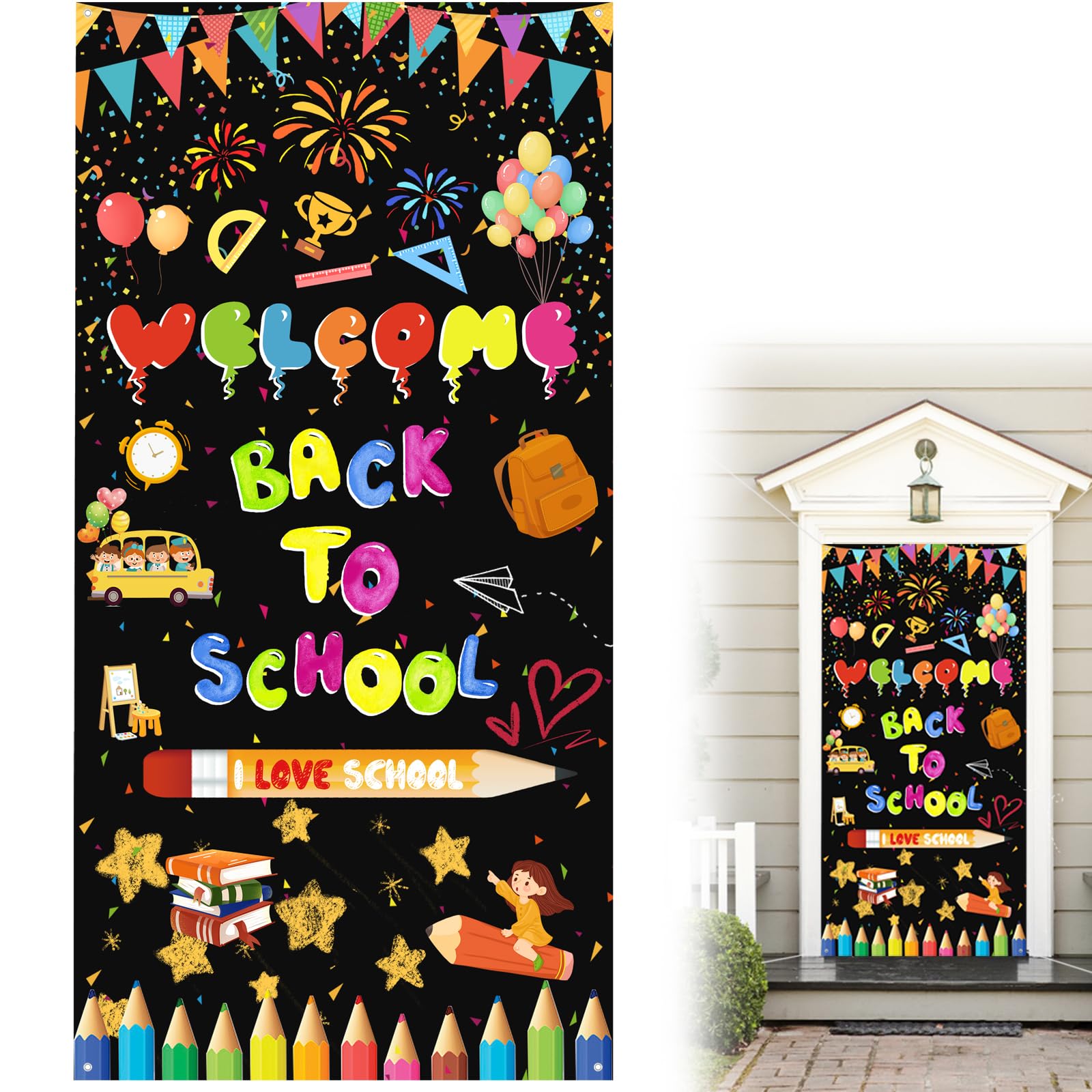 Welcome Back Decorations, Back to School Door Covers Decorative Welcome Back Classroom Door Decorations, Applicable to School Welcome Back Banner Teacher Door Decorations Kit Welcome Back Sign