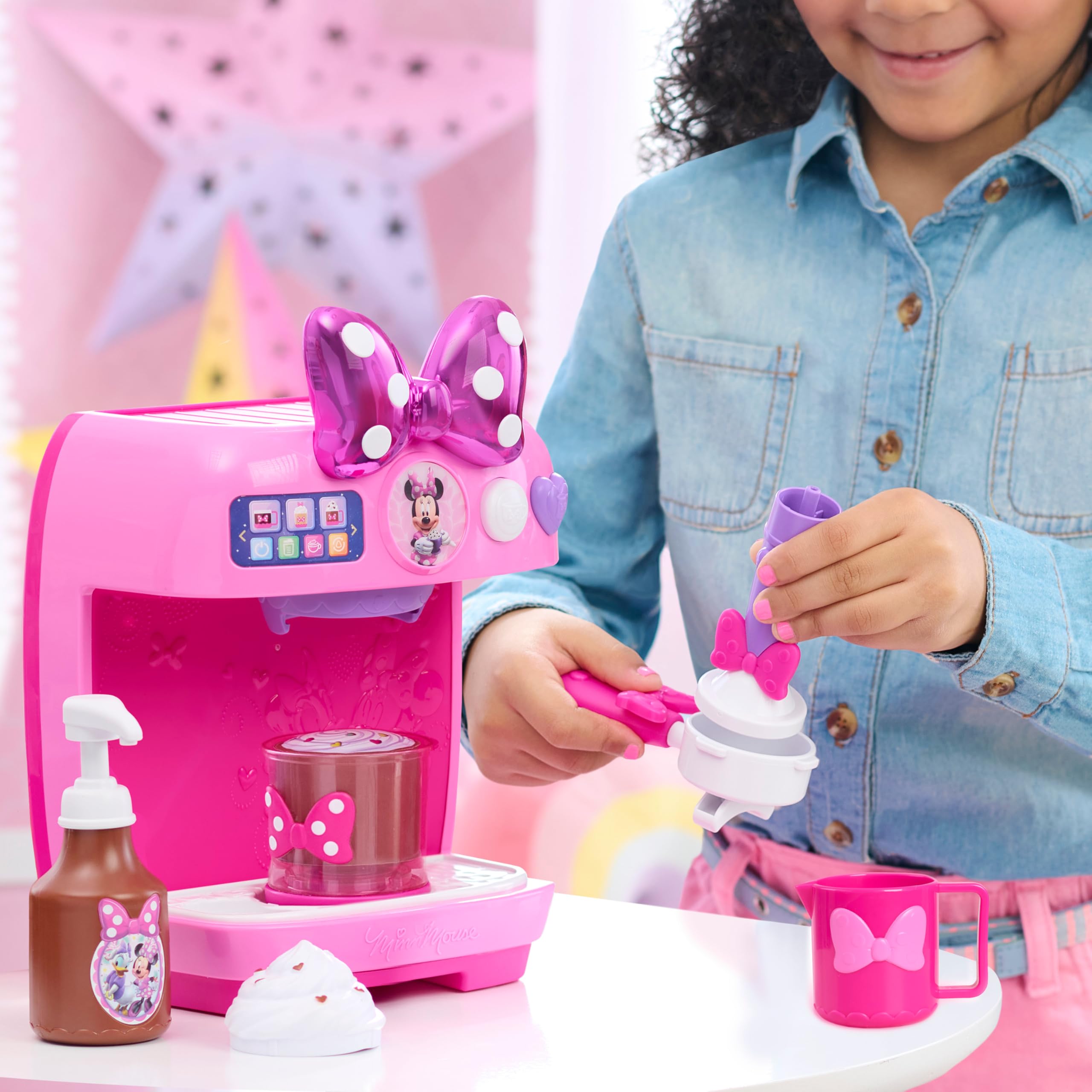 Disney Jr. Minnie Mouse Rise & Shine Bowrista Set, 10 Inch Play Espresso Machine, Ages 3 and Up