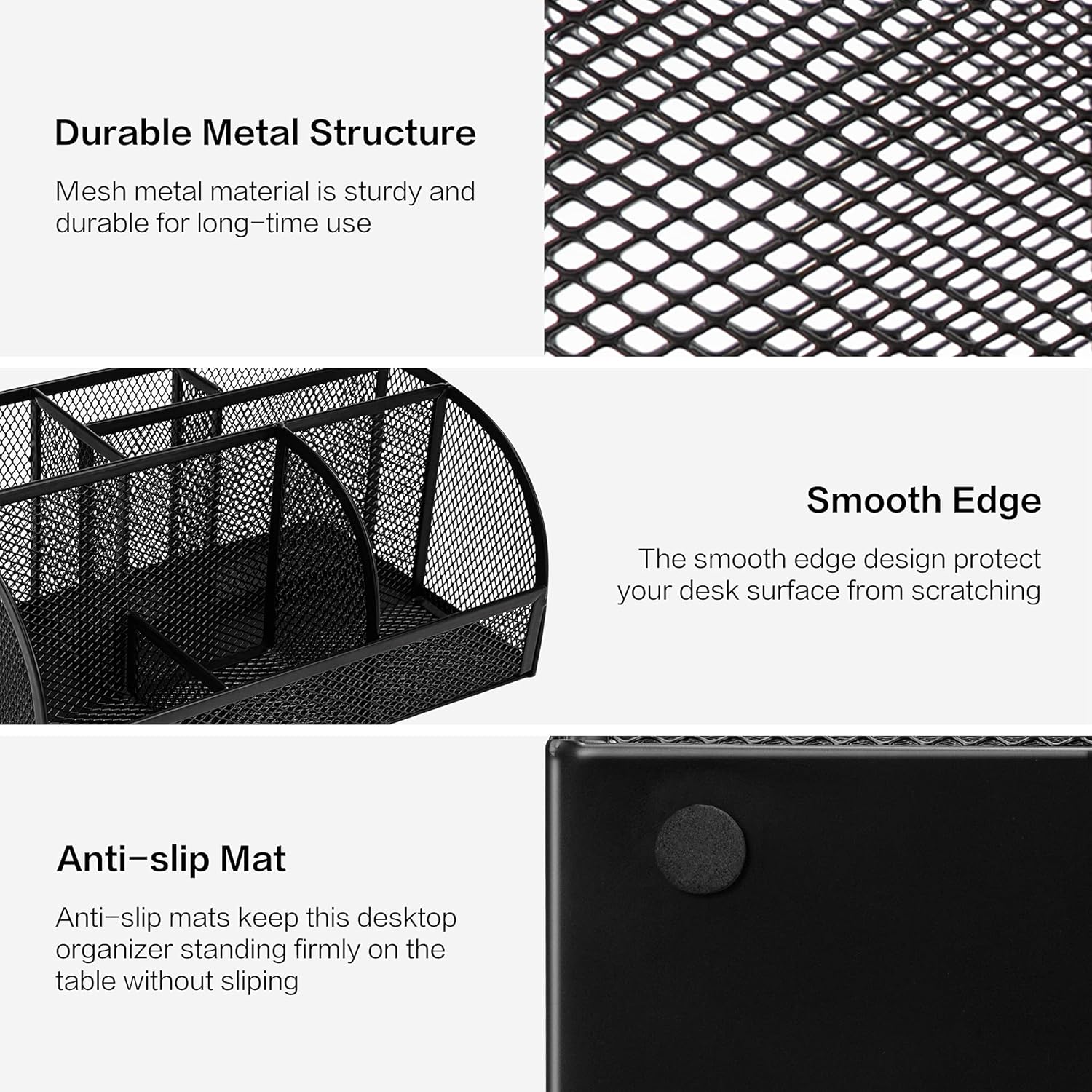 Deli Mesh Desk Organizer Office Supplies Caddy with Pen Holder and Storage Baskets for Desktop Accessories, 7 Compartments, Black : Office Products