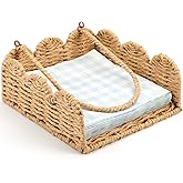 Cinnvoice Scalloped Napkin Holder with Weighted Arm, Square Wicker Napkin Holder, Woven Boho Cocktail Towel Basket, Rustic Decorative Towel Tray for Table 7.5" x 7.5" x 2.5"(Paper Rope)