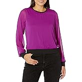 DKNY Womens Contrast Easy Sheer Sleeve Sportswear Top