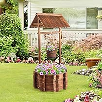 VINGLI Wooden Wishing Well Outdoor Planters, Well Covers for Yard