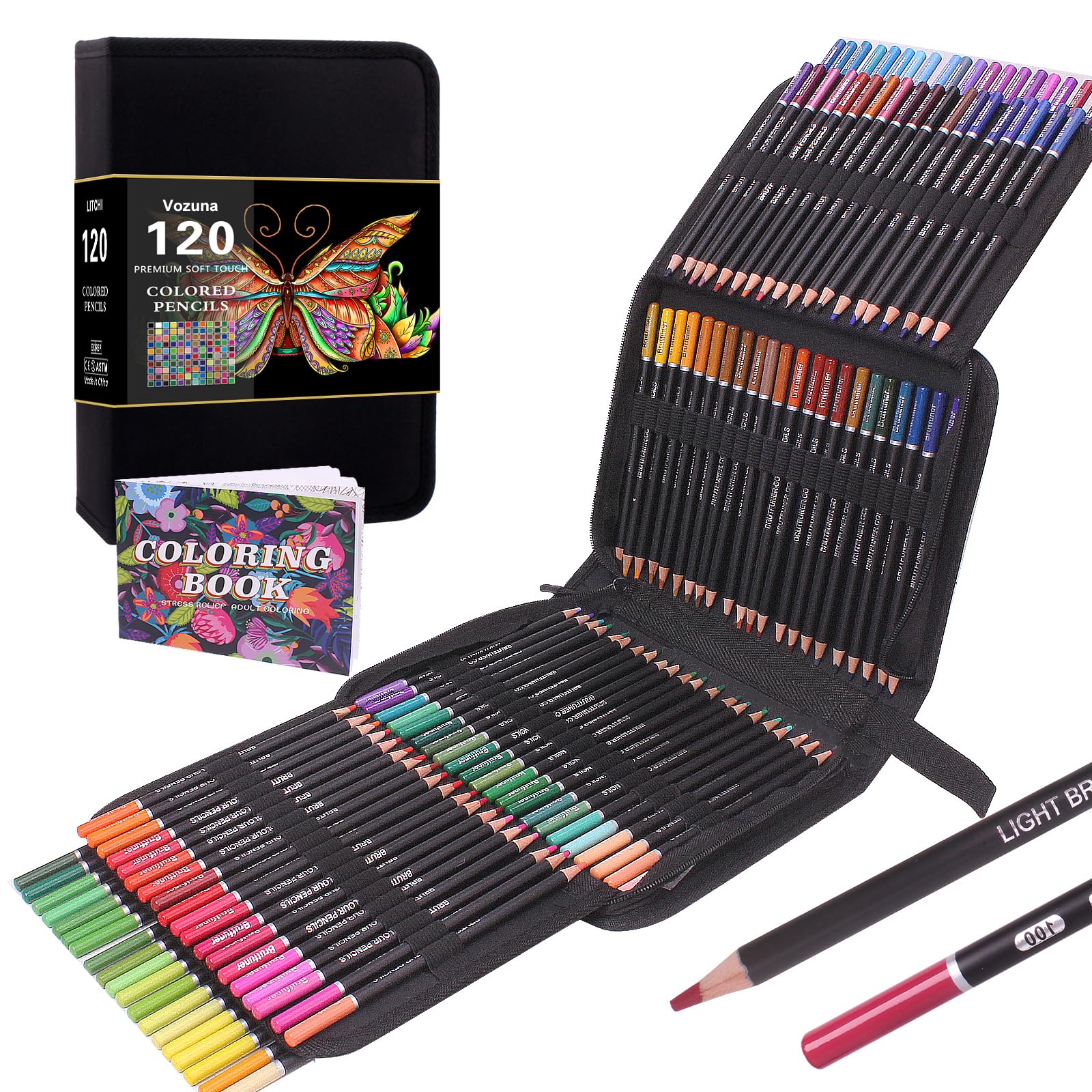 Vozuna 120 Colouring Pencils Zip-Up Set Perfect for Drawing, Sketching, Shading & Coloring, Vibrant Coloured Pencils for Adults & Pro Artists
