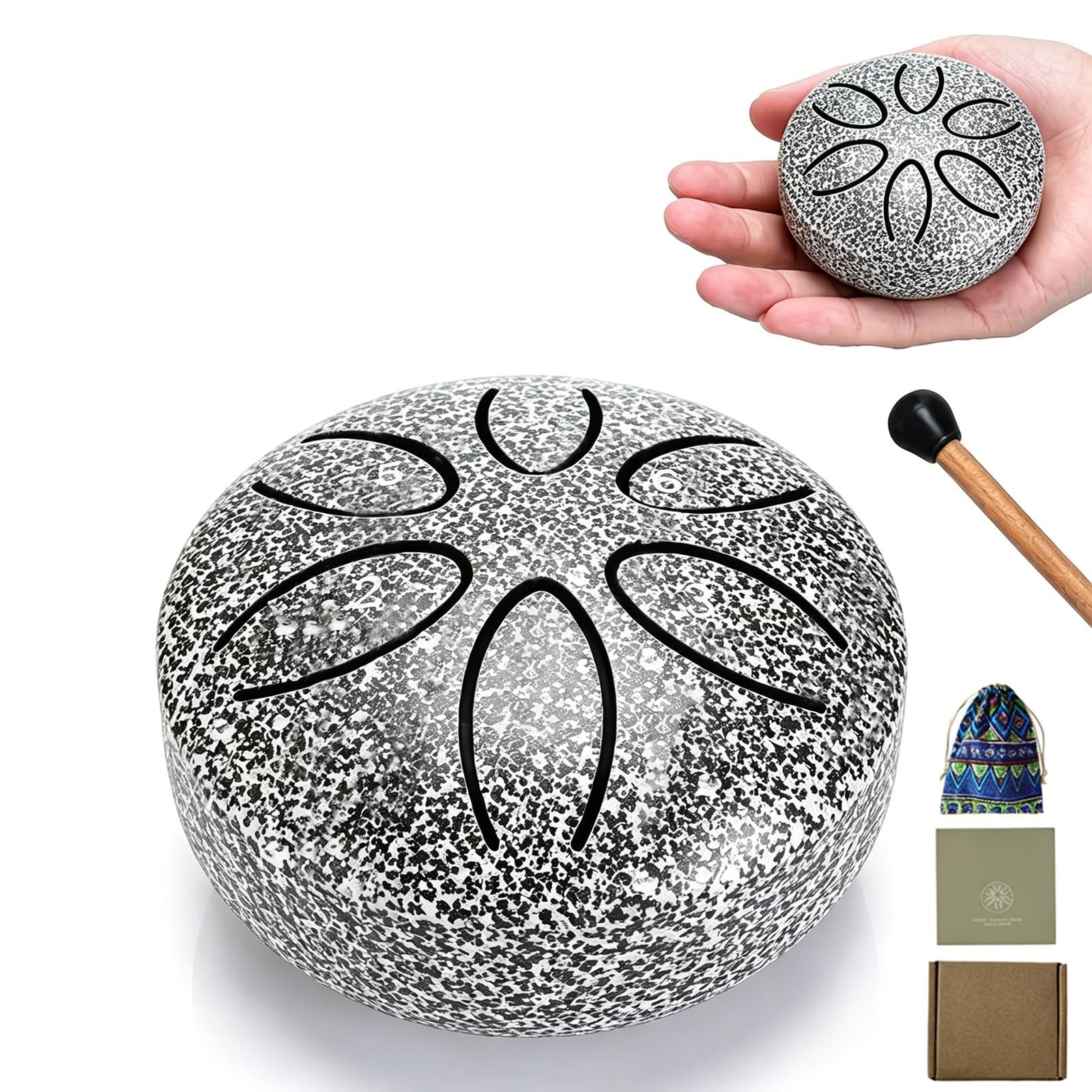Norhogo 3 Inch 6 Note steel tongue drum with Drumstick, Music Book, handpan, rain drum, mini steel drum for Musical Education Concert Mind Healing Yoga Meditation Gift for Beginner Adult Kid, grey