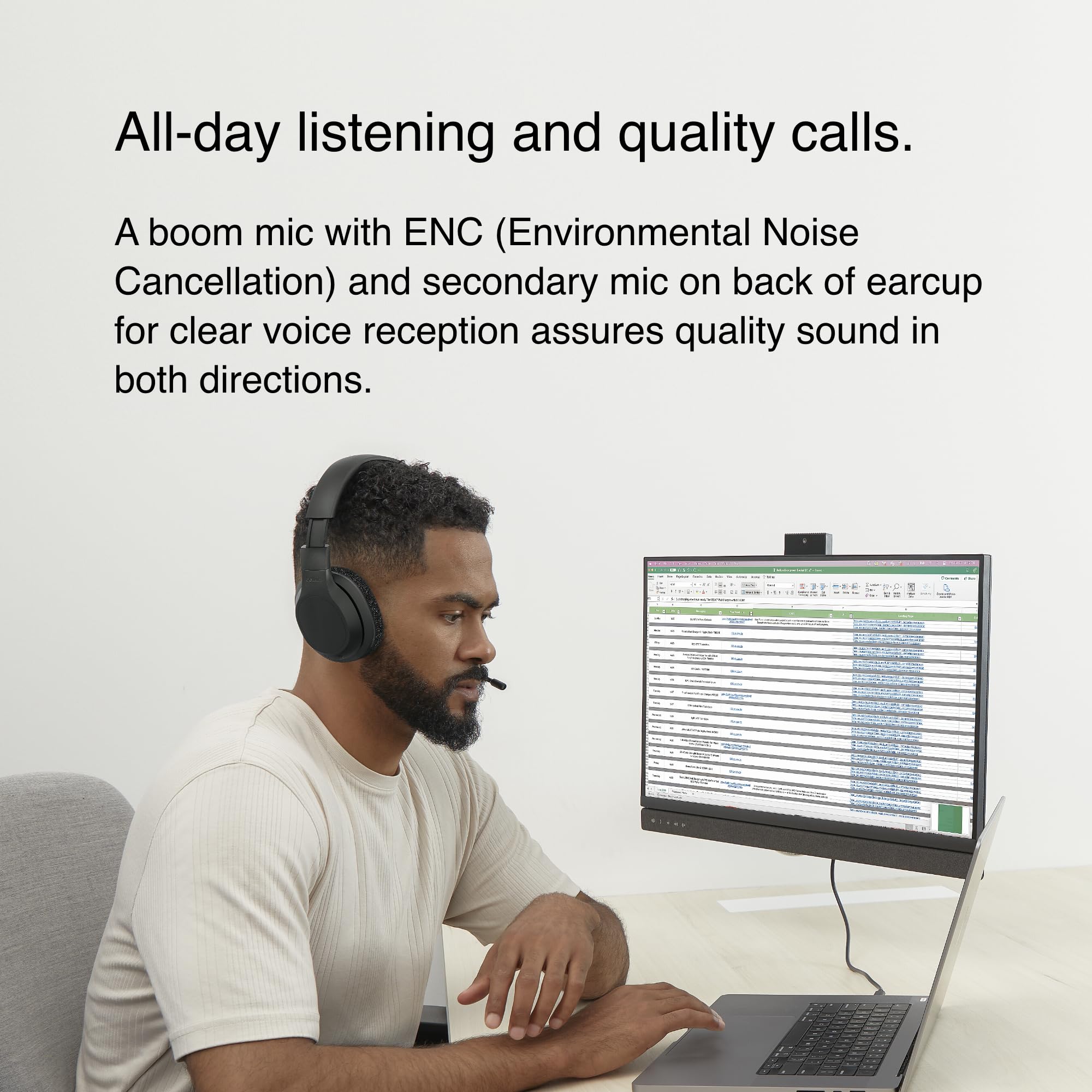 Belkin SoundForm Adapt Wireless Over-Ear Headset, Headphones for Work, Play, Gaming, & Travel w/Built-in Boom Microphone, 45H Battery Life - Compatible with iPhone, iPad, Galaxy, and More - Black