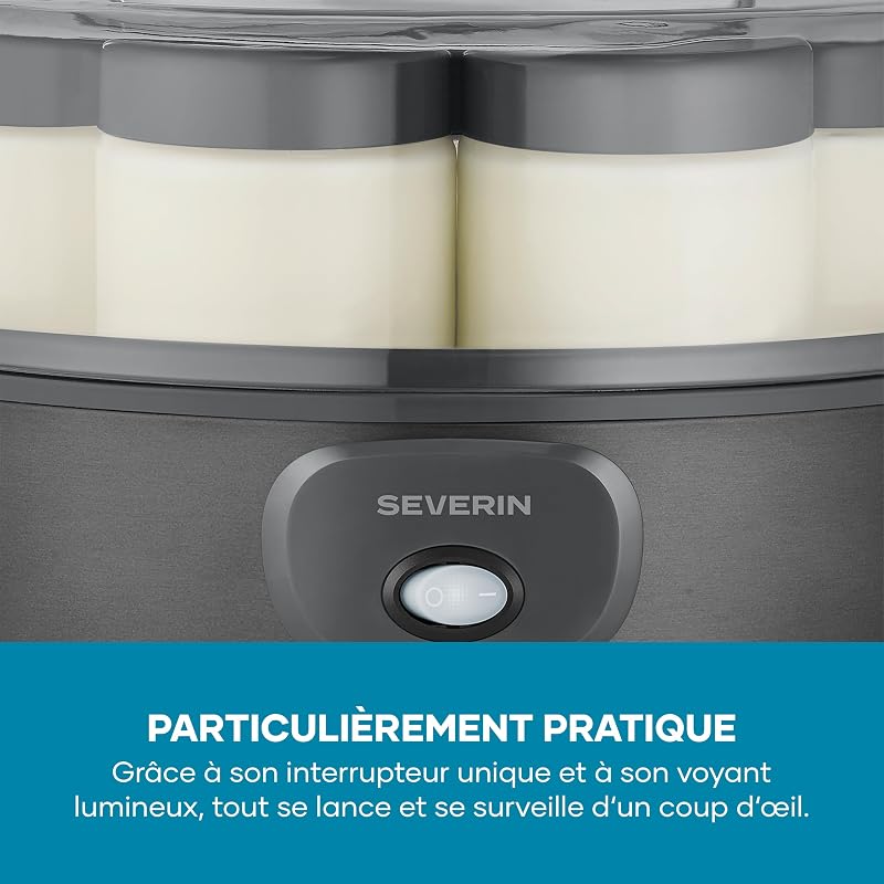 Yaourtière pratique et compacte, Machine à yaourt maison 13 W, Yaourtière électrique et 7 pots de yaourt en verre de 150 ml avec couvercle, garanti sans BPA, anthracite, JG 3510