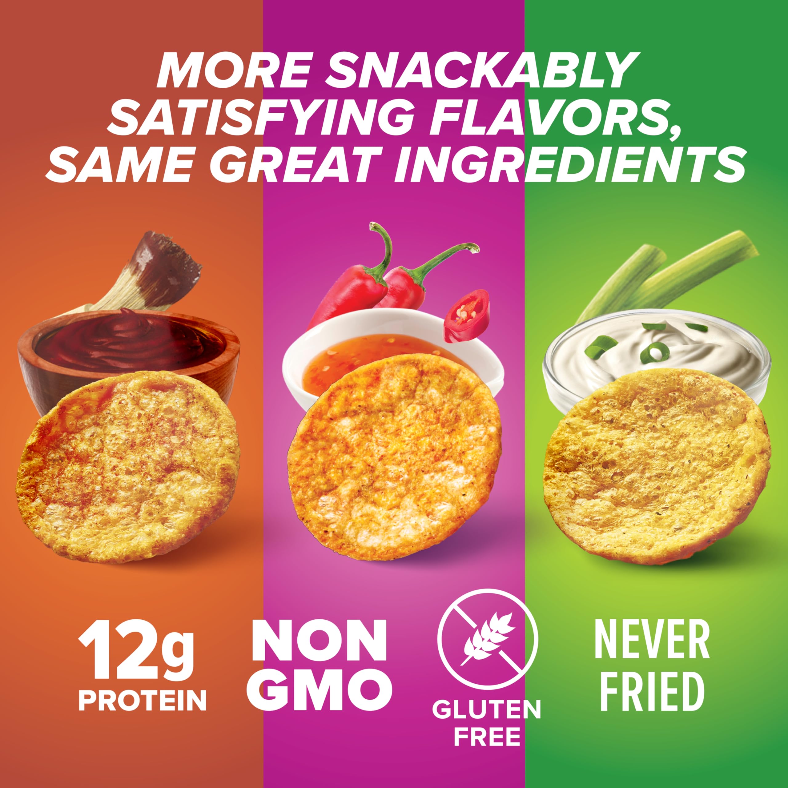 Pure Protein Popped Crisps - Variety Pack: Hickory Barbecue, Sour Cream & Onion, Sweet Chili - 12g Plant Based Protein, Gluten Free, Non GMO, Vegan, Air Popped & Puffed Crisps – Healthy Protein Snacks – 12 Pack