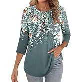 Zeagoo 3/4 Length Sleeve Womens Tops Crew Neck Loose Fit Shirts Pleated Cute Clothes Dressy Casual 2026 Summer Tunics