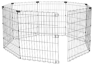 Amazon Basics Foldable Octagonal Metal Exercise Dog Playpen - Indoor/Ou, , Blacktdoor, No Door, Small (8 Panels, 24 x 30), Easy to assemble, store, and customize, 30" - Small, Black