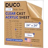 Duco 1/8" Clear Cast Acrylic Sheet, 24"x24" Plexiglass Sheet | Stronger Than Glass, Laser Cutting &amp; Engraving, UV-Stable, Durable &amp; Shatter-Resistant Acrylic Board for Windows, Signs, DIY