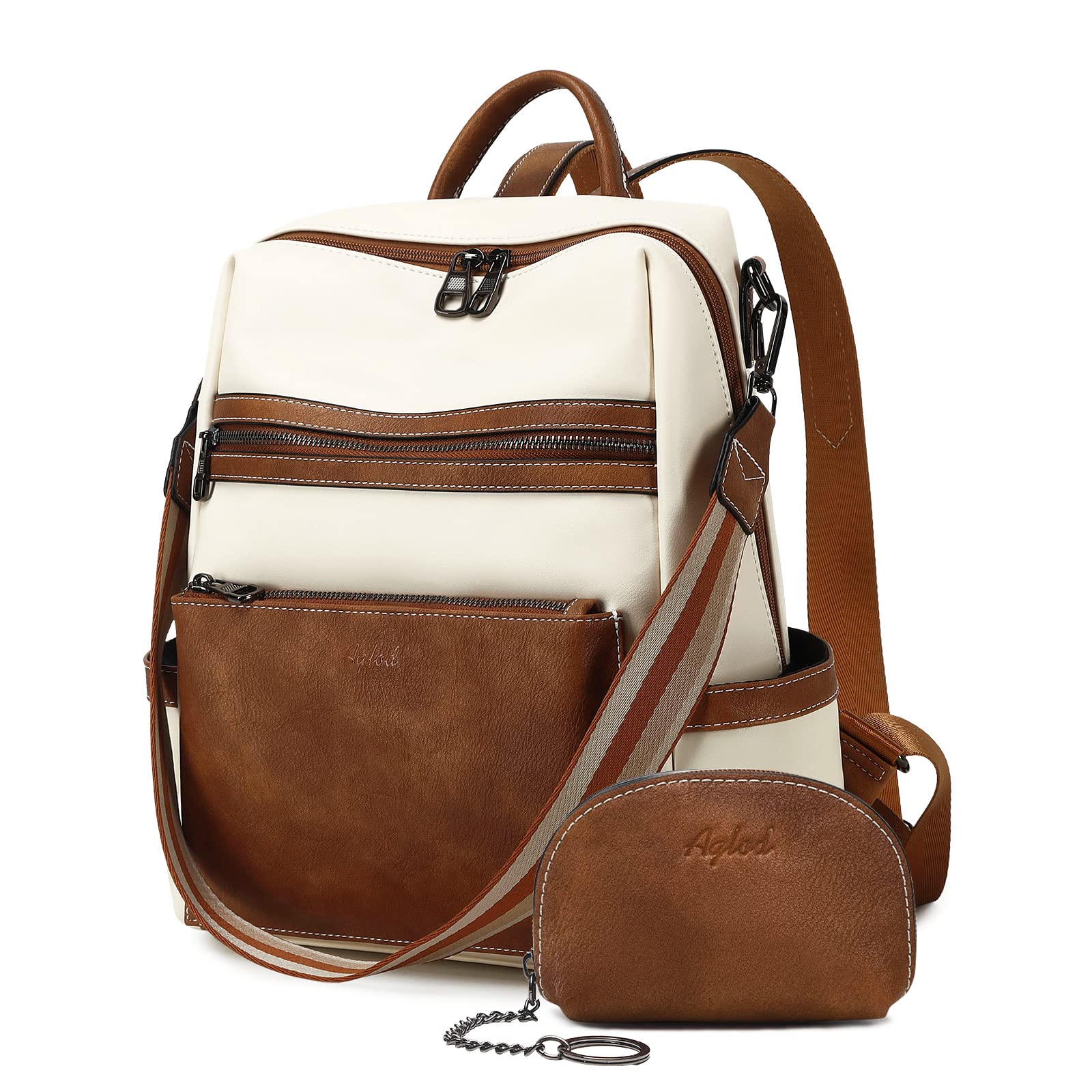 Photo 1 of AGLOD Leather Backpack Purse for Women Designer Ladies Shoulder Bag Fashion Faux Work Travel Handbags, beige, brown