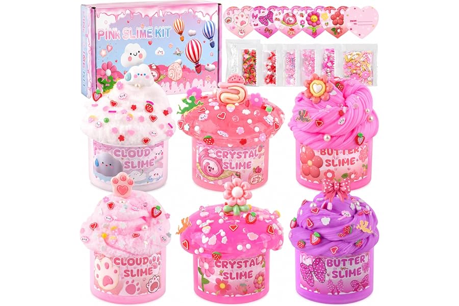 6 Pack Slimes, Pink Slime Kids, Cloud Slime kit for Girls Ages 8-12, Toys for Girls and Boys, for Kids Slime Set Party kit Go