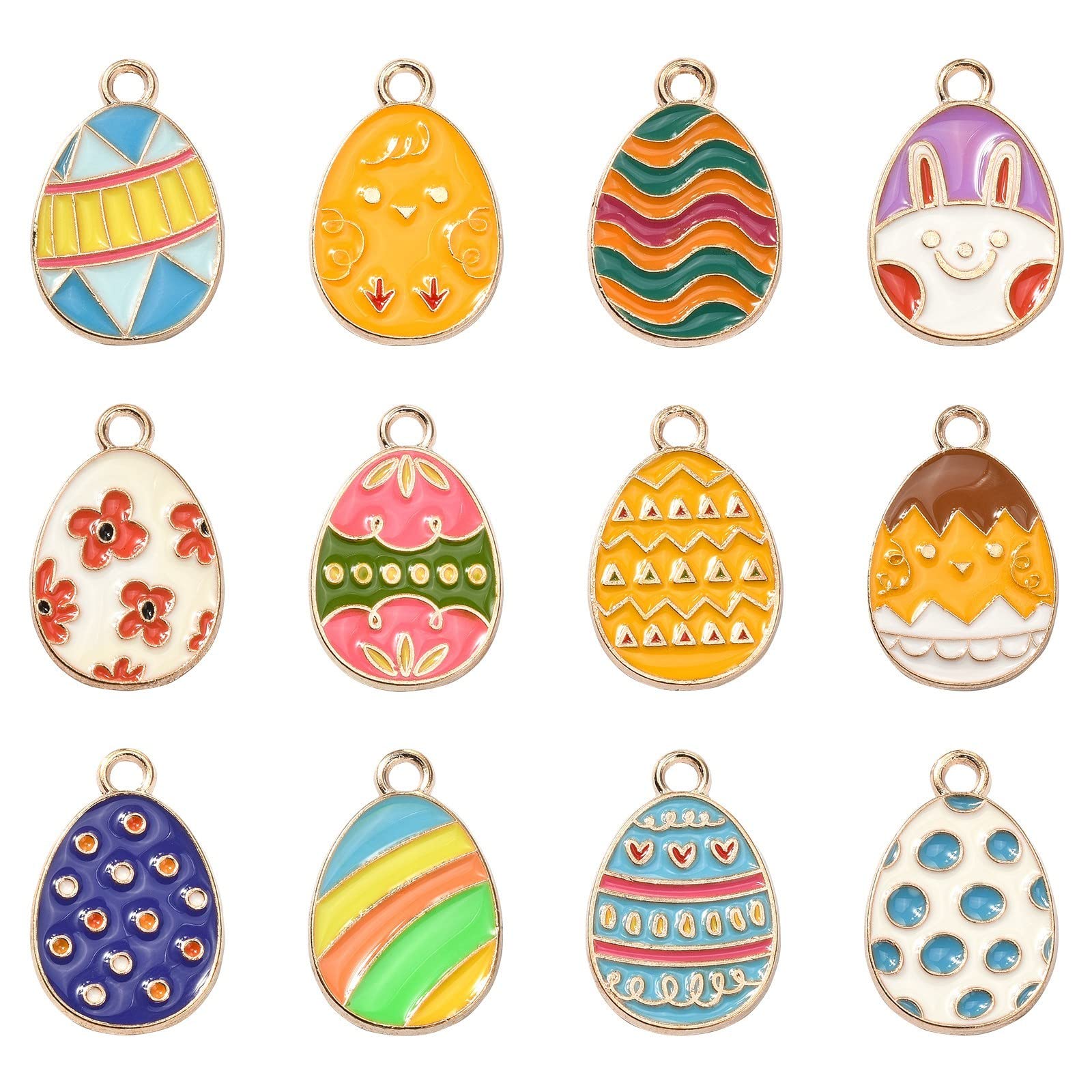 Airssory 60 Pcs 12 Styles Enamel Easter Charm Easter Egg Charms for Jewelry Making Necklace Bracelet DIY Craft