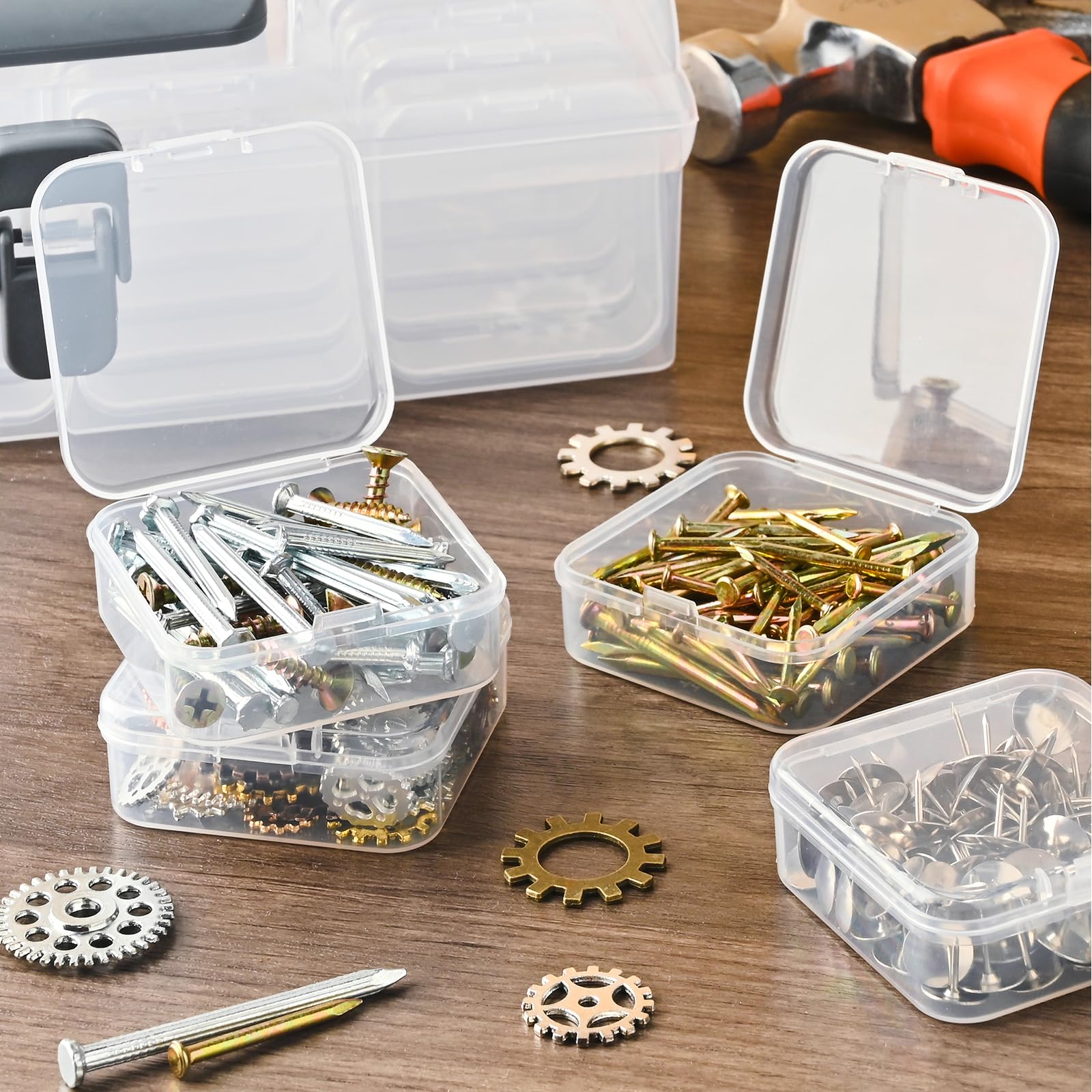 Bead Organizer Box with Handle, 25 Pcs Small Bead Organizers and Rectangle Storage Plastic Cases, Mini Clear Bead Storage Containers Boxes with Hinged Lid