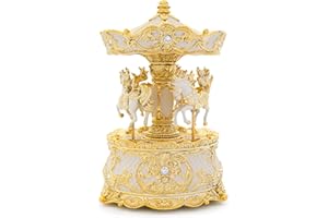 MXWCY Carousel Music Box Gold & Ivory 8.7" Rotate Christmas Music Box for Kids & Adults, Classic Wind up Cylinder Music Box Birthday Gifts for Women Girls Mom, Carousel Horse Musical Lantern Home Room Decor