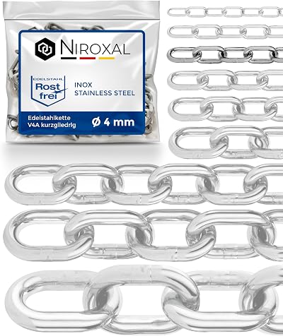 NietFullThings 5 Pieces 25 cm Stainless Steel Chain V4A 0.25 m Short Link