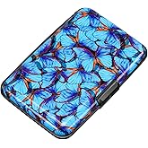 ELFISH RFID Blocking Credit Card Protector Aluminum ID Case Hard Shell Business Card Holders Metal Wallet for Men or Women (Blue Butterfly)