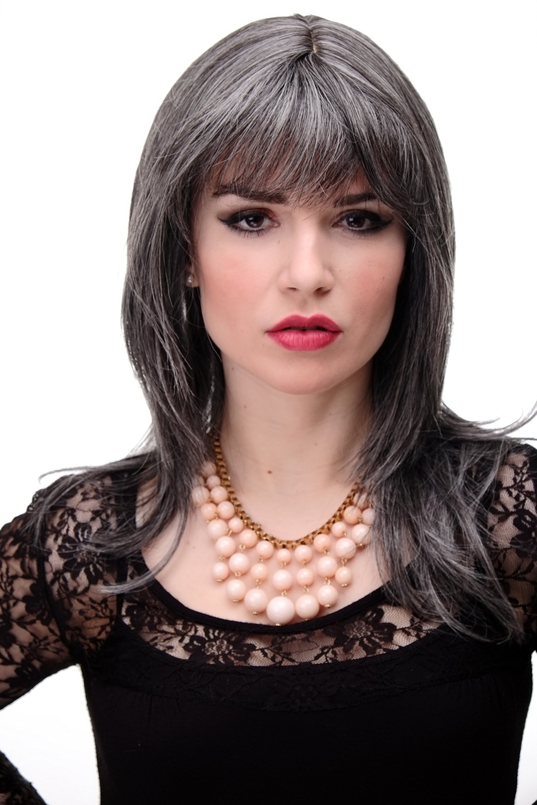 WIG ME UP 3003-44 Lady Quality Wig long medium length naugthy long bangs (can part to side) straight layered medium dark grey approx 19,5inch โ image 1