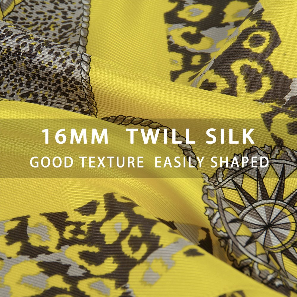 IRRANI Silk Scarves For Women Neckerchief Mulberry Small Square Twill Weave Scarf Headscarf For Hair 25.6*25.6inches(Yellow)