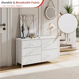 Nicehill White Dresser 5 Drawers Modern Wood Top Steel Frame 30x100x61 view 3