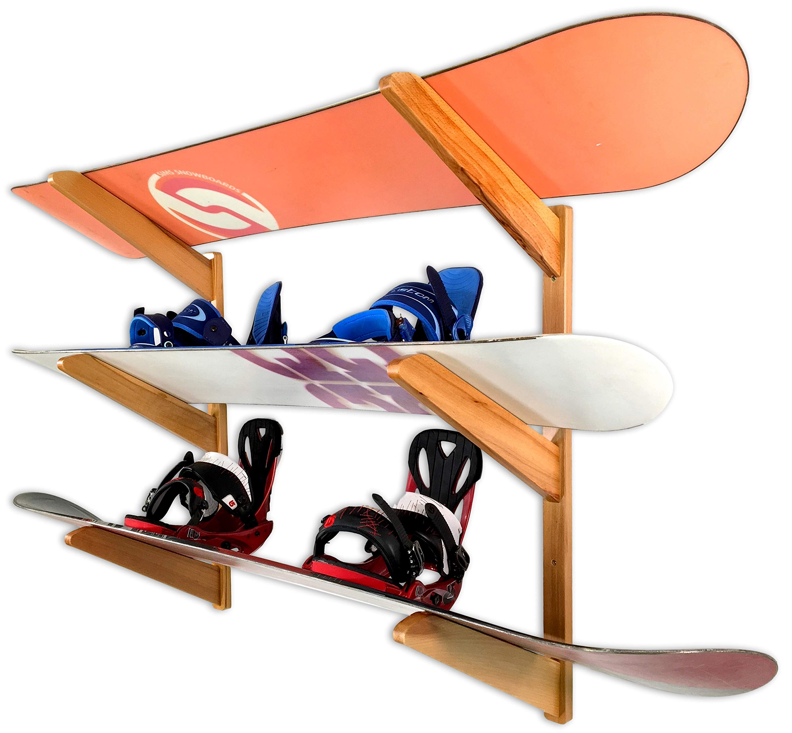 StoreYourBoard Timber Snowboard Wall Rack, Holds 3 Snowboards, Wood Home and Garage Storage Mount System (Natural)