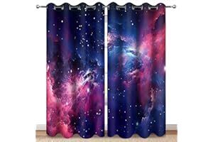 MissHope Outer Space Galaxy Blackout Curtains Nebula Universe Starry Sky Stars Decor for Bedroom Study Classroom Living Room Darkening Grommet Window Drapes 2 Panel Set, 42x63 Inch