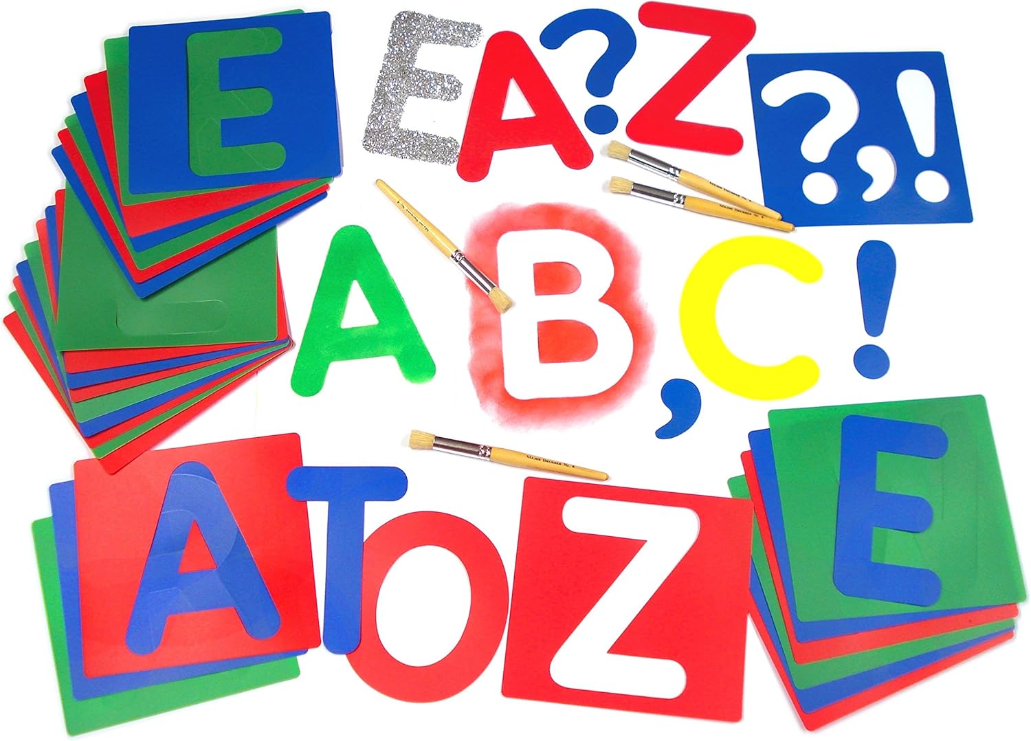 Major Brushes Washable Upper Case Letter Stencils - Pack of 27, Multi-colored, Large