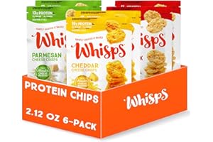 Whisps Cheese Crisps Variety Pack | Protein Chips | Healthy Snacks | Protein Snacks, Gluten Free, High Protein, Low Carb Keto Food | Parmesan, Cheddar Cheese, Asiago, Pepper Jack (2.12 Oz, 6 Pack)