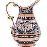 Art of Painting with Handmade Silver Decoration on Pure Copper Pitcher - Largest Copper Jug for Drinking Water and Decorative Purposes - Copper Decor for Home, Restaurant and Gifting. (Dark blue)
