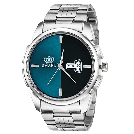 SMAEL Exclusive Series Quartz Movement Stainless Steel Case Day and Date Green Black Dial Analogue Mens Wrist Watch (CSM71)