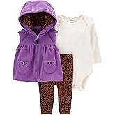 Carter's Baby Girls' 3 Piece Vest Little Jacket Set (Hooded Purple/Brown, 12 Months)…