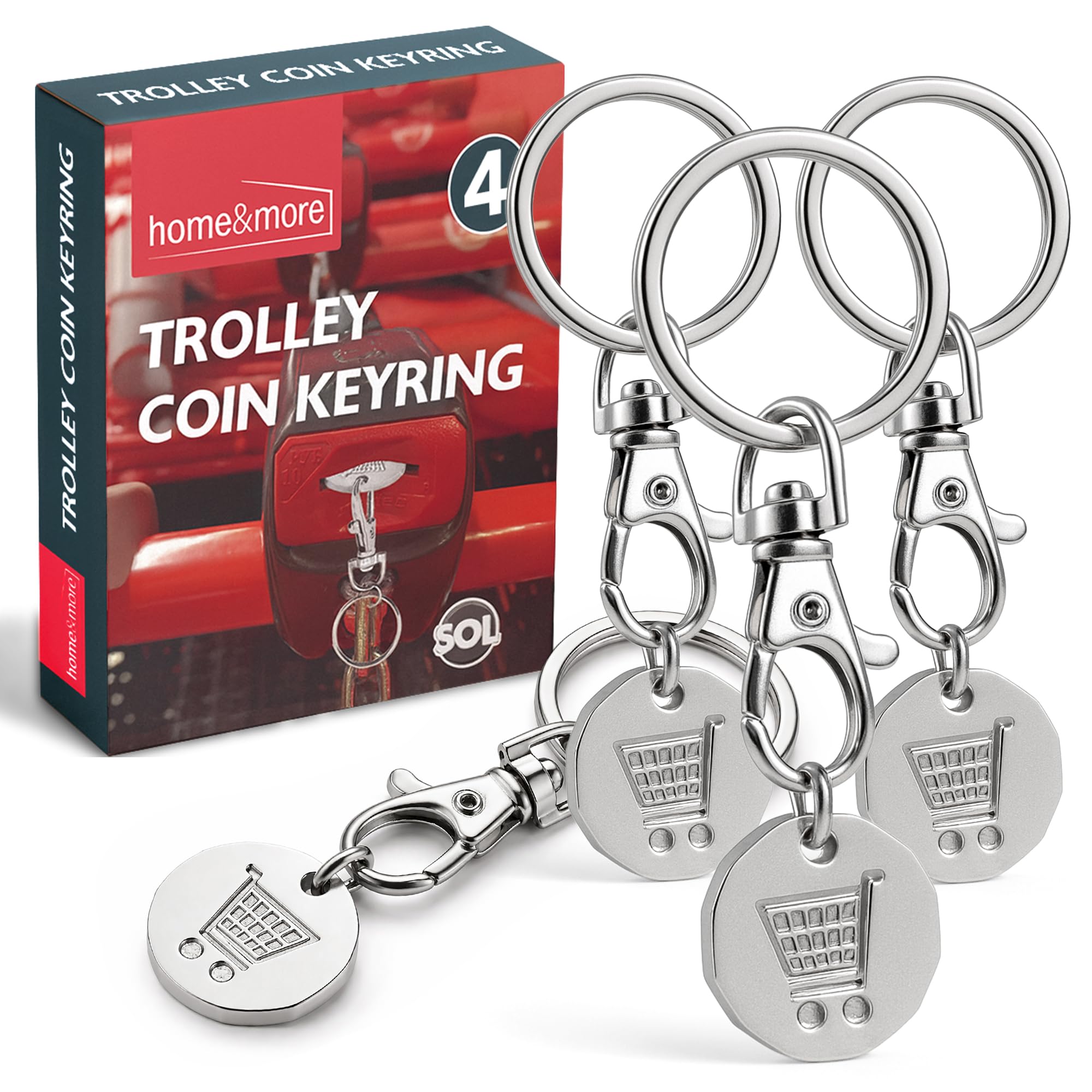 SOL 4pk Shopping Trolley Token Locker Coin Pound Set for Carts Gym Storage Lightweight Durable Design Easy Carry Everyday Convenience Compact Accessory Quick Release Simple Attachment