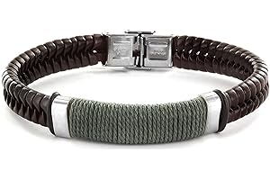 West Coast Jewelry Men's Stainless Steel Clasp Leather Bracelet - 8"