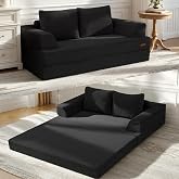 COMAX Convertible Futon Sofa Bed, 59" Folding Boneless Loveseat Small Couch | Corduroy Low-Profile Boneless Couch, 11.8" H Low Seat 59" Foldable Lounge for Small Space‑Saving Living Room Bedroom Dorm
