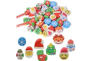 JSEHCHYA 34PCS Fun Cute Christmas Topper Erasers for Kids Bulk,Top Erasers for Pencil Back to School Party Gifts