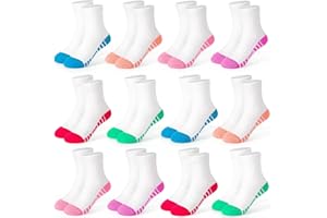 GENTABY 12 Pairs Girls Socks Kids Crew Socks for Toddler Boys Girls Athletic Cotton Half Cushion Mid Cut Sock for 1-14 Years