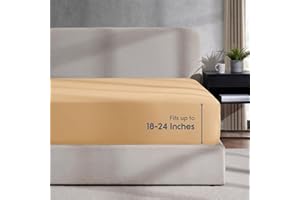 Nestl Camel Gold Extra Deep Pocket Twin Fitted Sheet Kids, Luxury Twin Size Fitted Sheet Only Easily Fits 18 to 24 Inch Mattress, Super Soft, Wrinkle-free, and Breathable Bed Sheets with Corner Straps