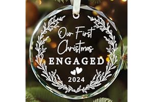 TEEBIM Engagement Gifts for Couples - Engagement Gift - Gifts for Newly Engaged Couples - Happy Engagement Gifts for Her, Women - Newly Engaged Gifts for Friends - Glass First Christmas Engaged Ornament 2024