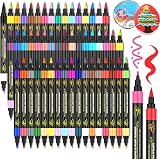 Lyuvie 100 Colours Dual Tip Acrylic Paint Pens Set 50 Pack 1mm Fine Brush Tips view 1