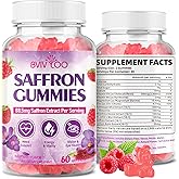 Saffron Gummies for Adult Kids, 10-IN-1 Formula with Saffron 88.5mg, Vitamins D3 & B6, Magnesium, Zinc, Ashwagandha, L-Theanine, St. John's Wort - Supports Mood & Focus, Raspberry Flavor, 60 Count