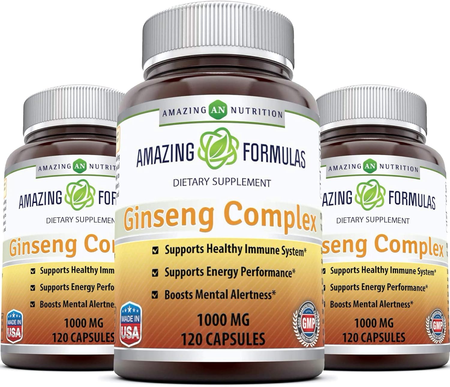 Amazing Nutrition Ginseng Complex - 1000 mg per Serving - Supports Healthy Immune Function, Brain Health, Promotes Energy Performance and More - 120 Capsules Per Bottle (Non-GMO,Gluten Free): Health & Personal Care