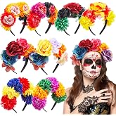 Zeyune Mexican Flower Headband, Day of The Dead Crown, Classic Color, 8pcs | Rose Floral Headband for Women, Fiesta Headpiece for Fiesta Halloween Costume Party, Colorful Mexican Hair Accessories