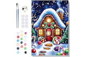 Bowetile Christmas Paint by Numbers for Adults Beginners Framed, Sugar House Adults' Paint-by-Number Kits, Adult Paint by Number Kits on Canvas, Acrylic Number Painting for Home Decor, 8x12in