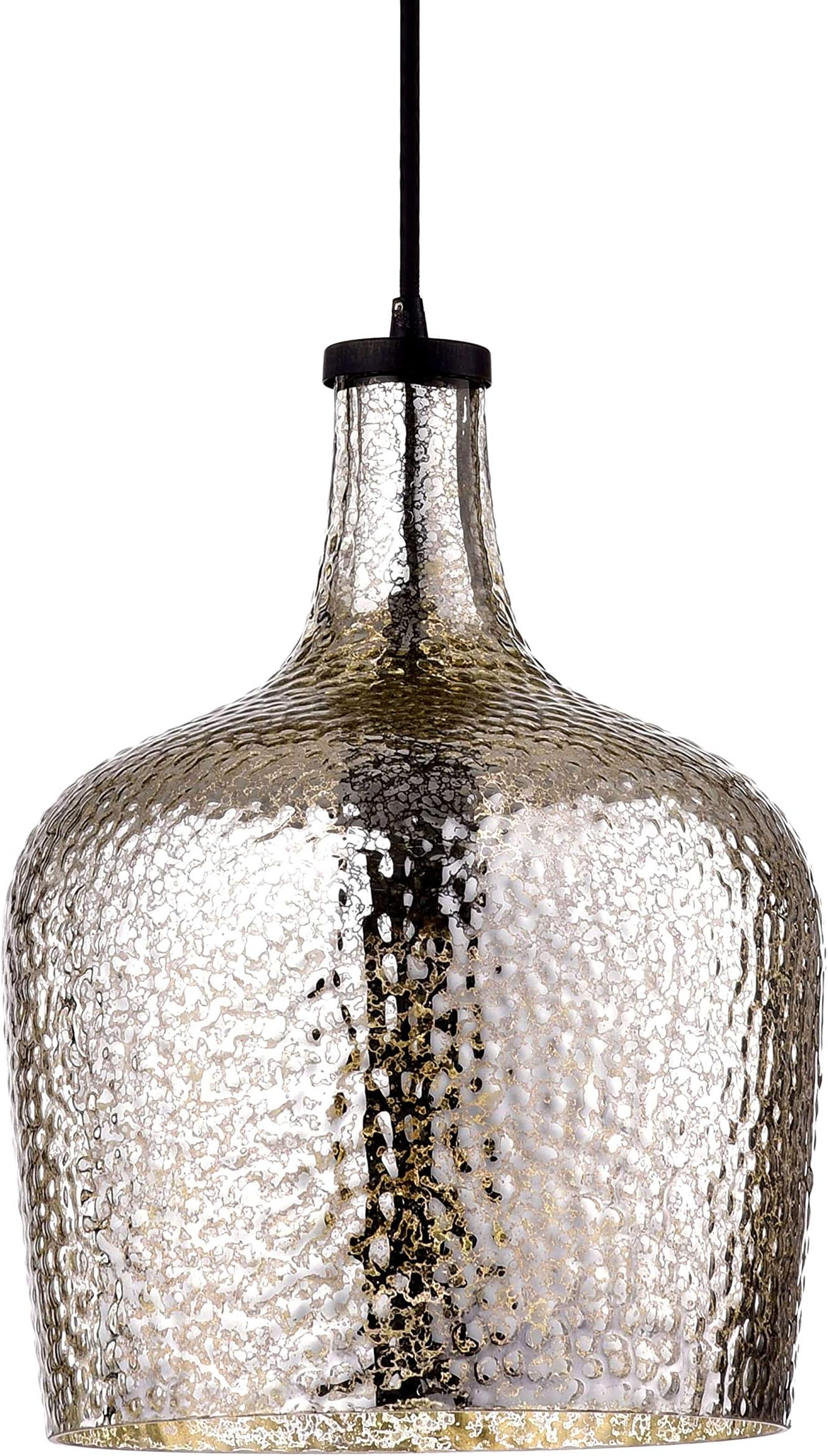 JojospringBelinda Mouth-Blown Silver Rippled Glass Antique Black Finish Pendant Chandelier