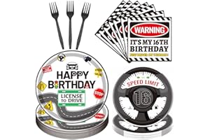 Yoyuspy Drivers License 16th Birthday Decorations for Boys - 96pcs Drivers License Paper Disposable Plates and Napkins Happy 
