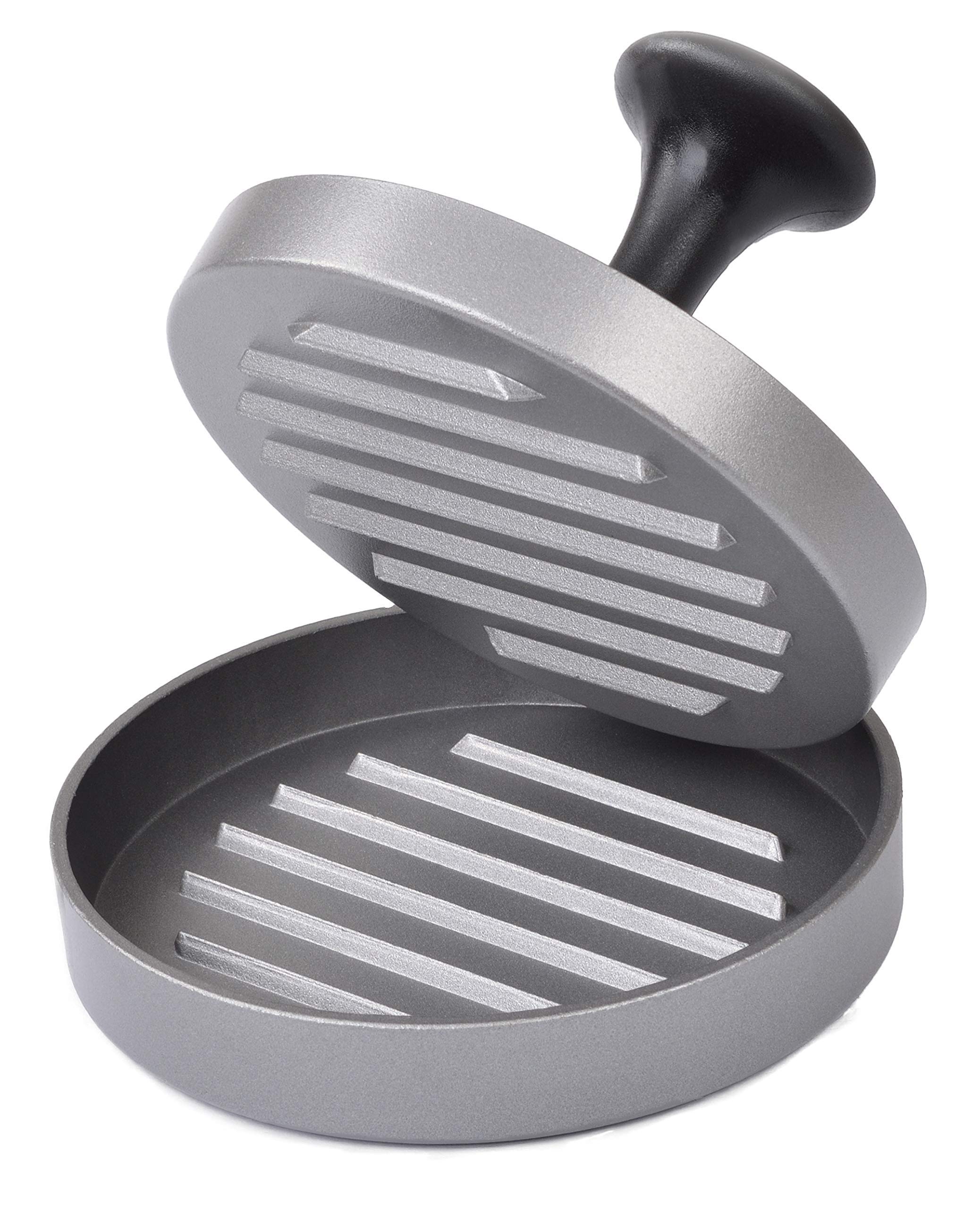 GRÄWE burger press with 50 sheets of baking paper, cast aluminium hamburger press set for delicious hamburgers, patties, BBQ, with non-stick coating