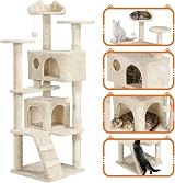 Yaheetech Cat Tree 158cm Tower with Scratching Post 2 Houses Beige view 4