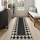 Moynesa Easy Jute Hallways Runner Rugs Washable 2x6 Entryway Rug Runners for Kitchen Black Checkered Indoor Outdoor Carpet for Entryway Patio, Diamond Grid Mat for Bathroom Bedroom Laundry