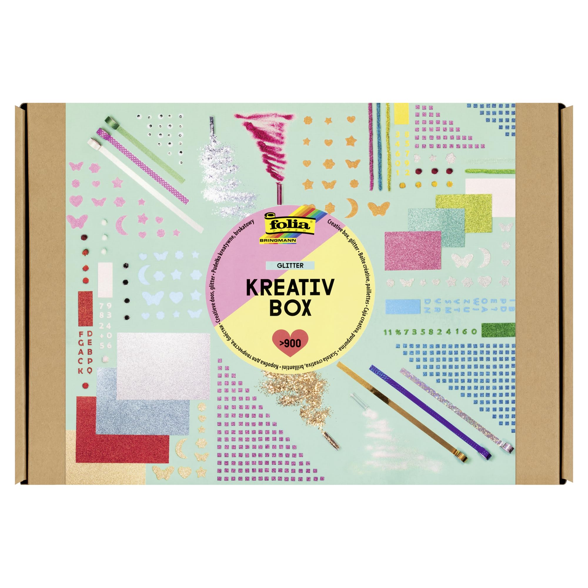 folia 937 Creative Box Glitter Mix, Over 900 Pieces, Glittery, Colourful Material Mix for Imaginative and Creative Crafts, Decorating and Decorating — image 1